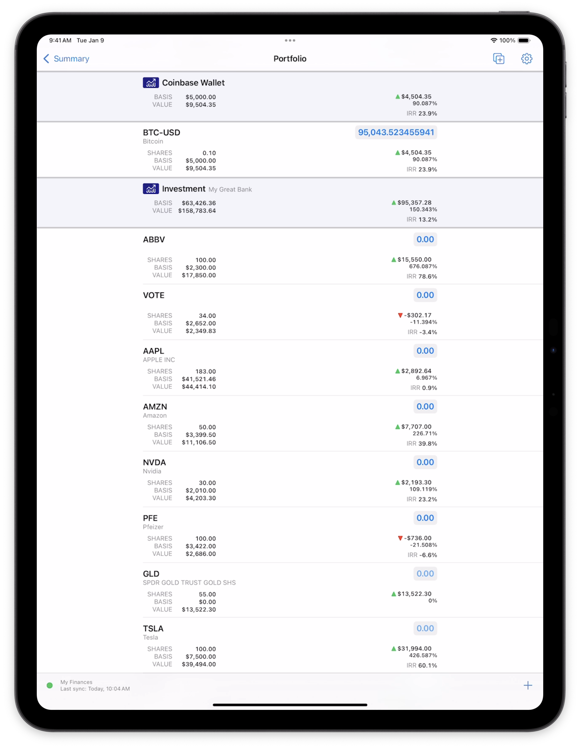 Crypocurrencies appear in your Portfolio.