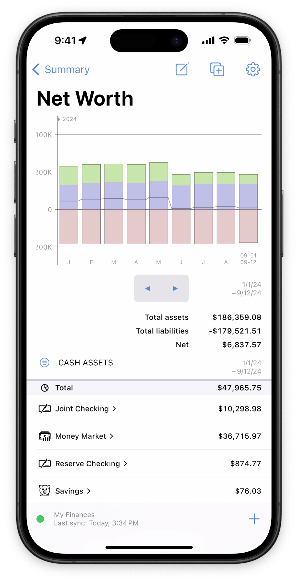 Screenshot of net worth report on iPhone