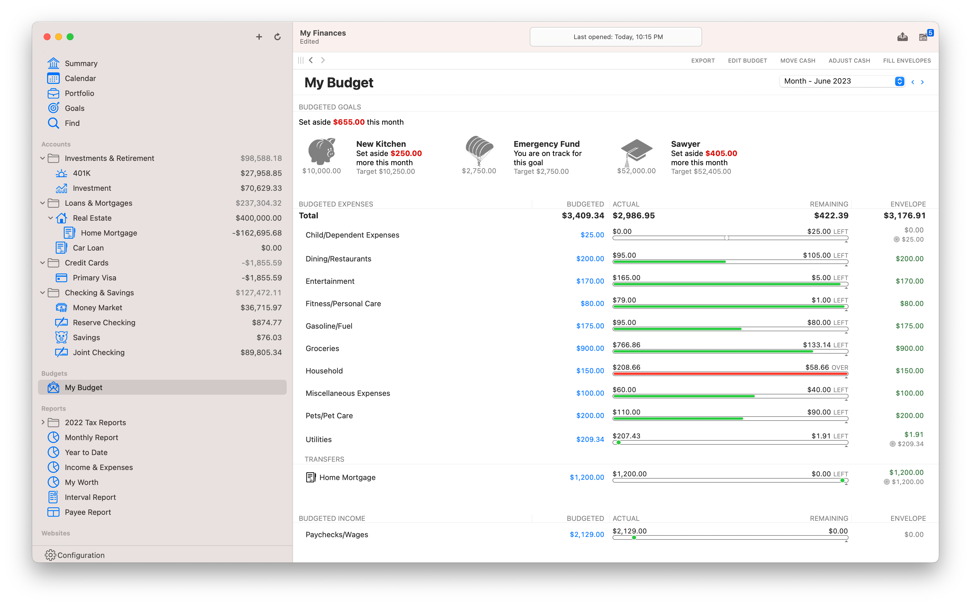 Screenshot of budget goals on Mac