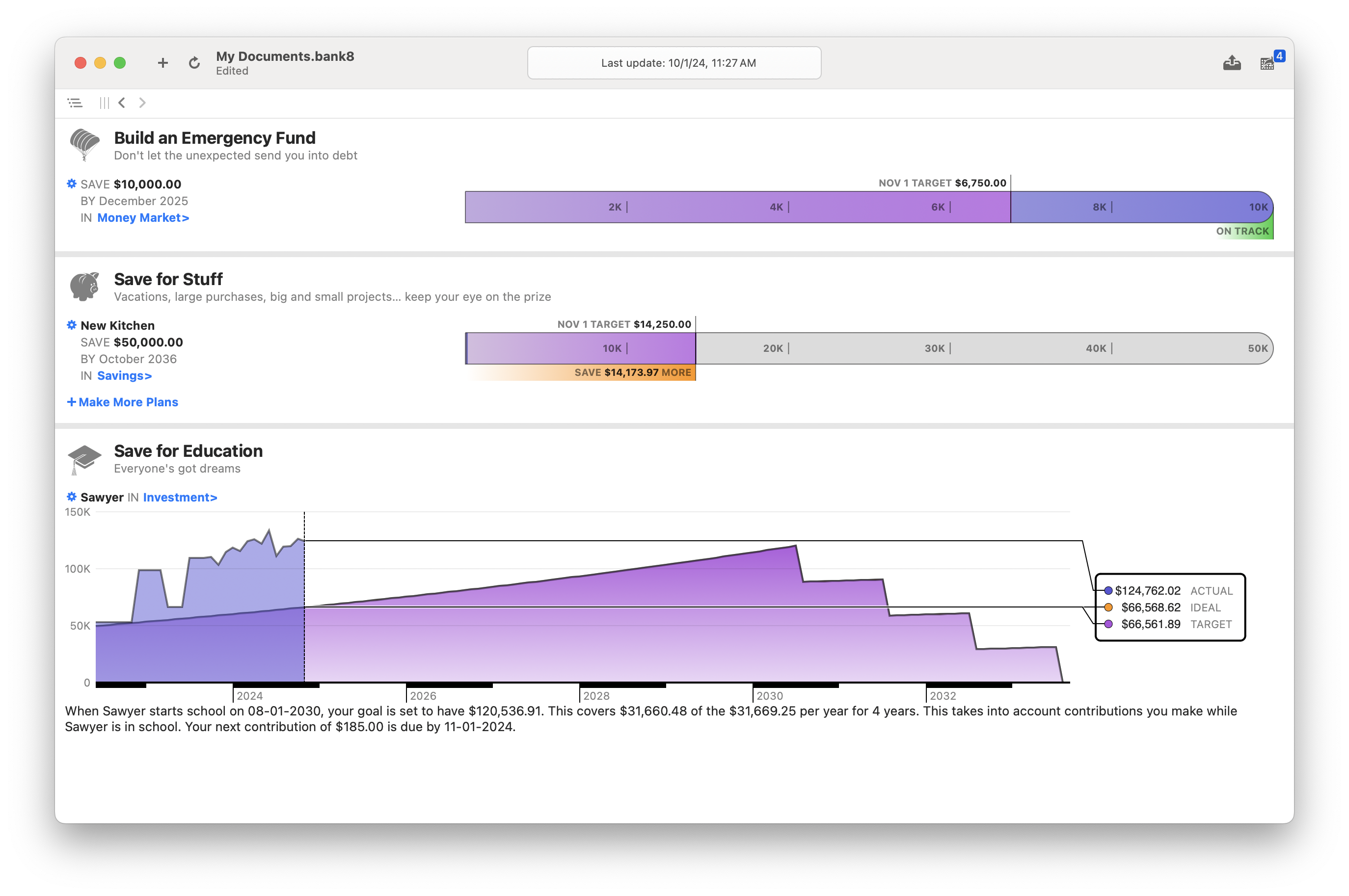 Screenshot of goals on Mac with sidebar hidden