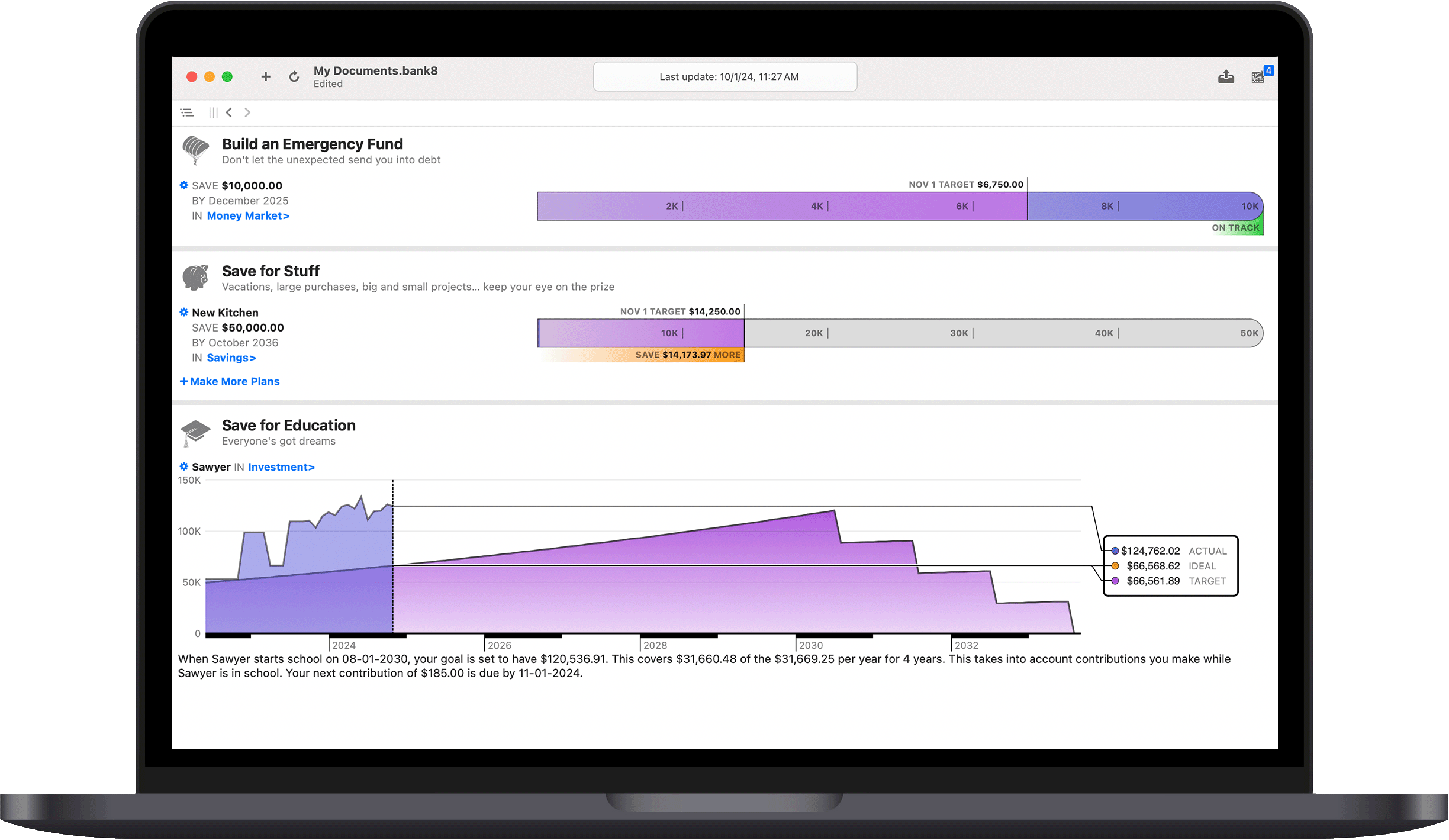 Screenshot of Banktivity goals on Macbook Pro