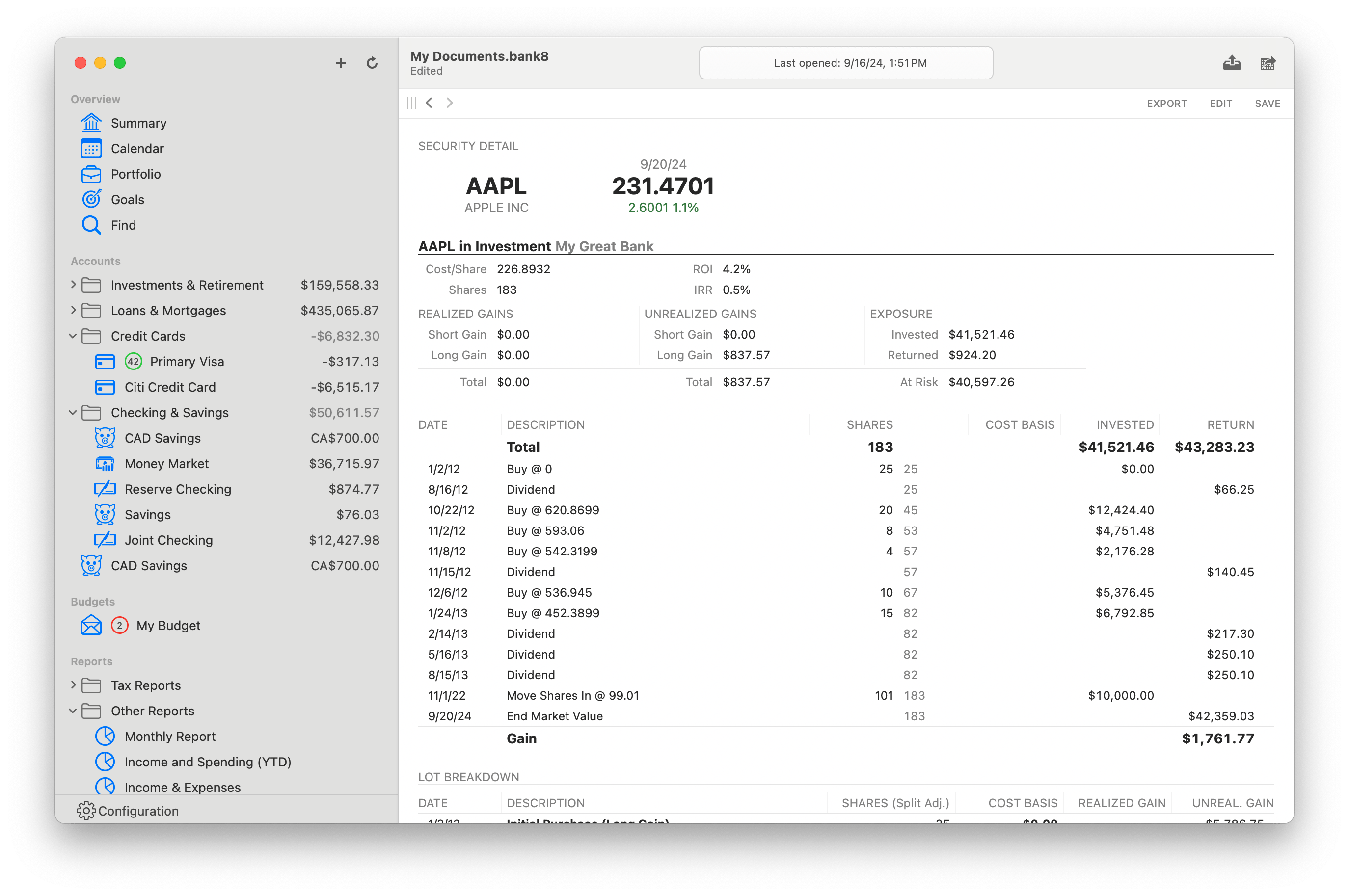 Screenshot of security details view on Mac