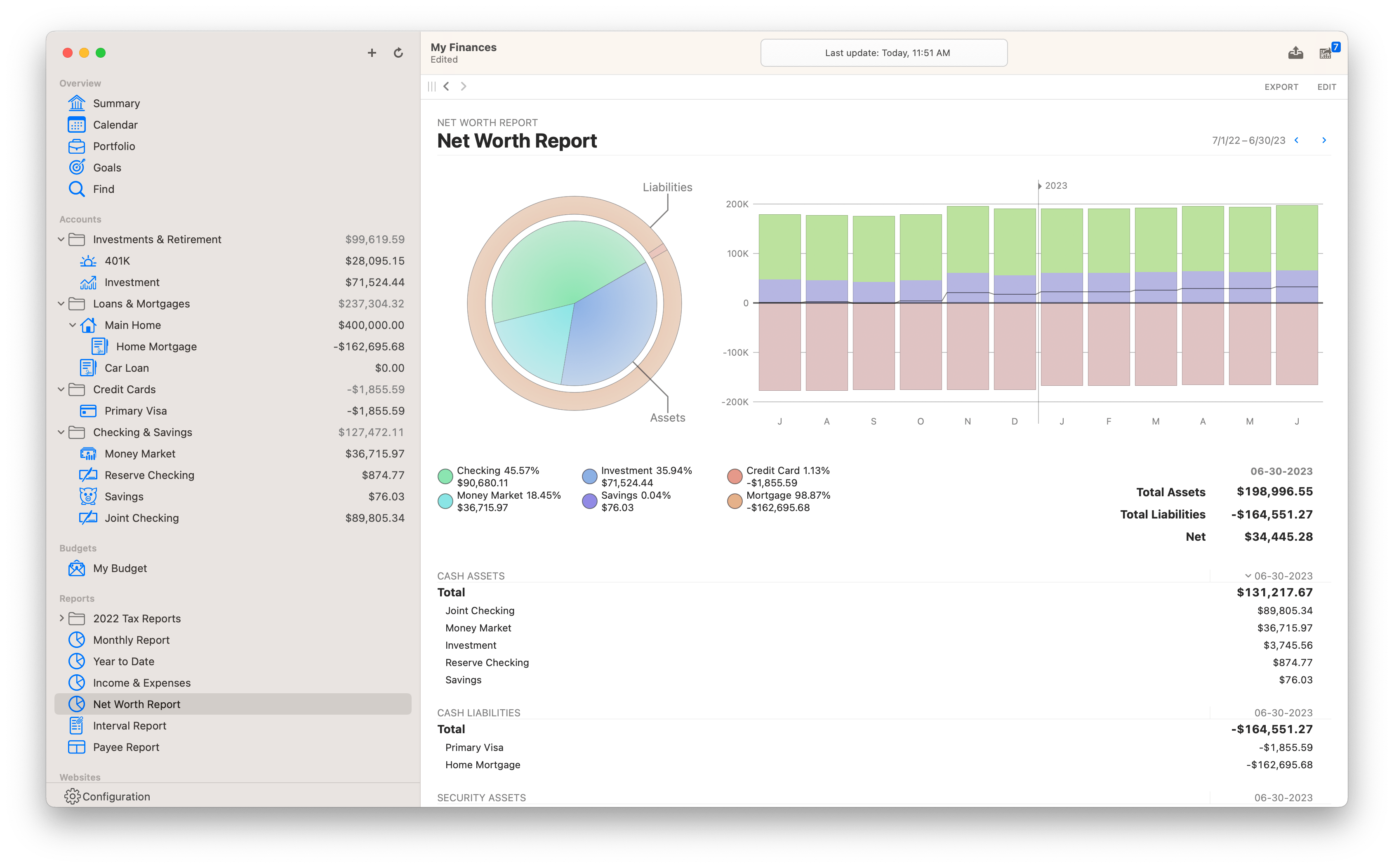 Screenshot of net worth report on Mac