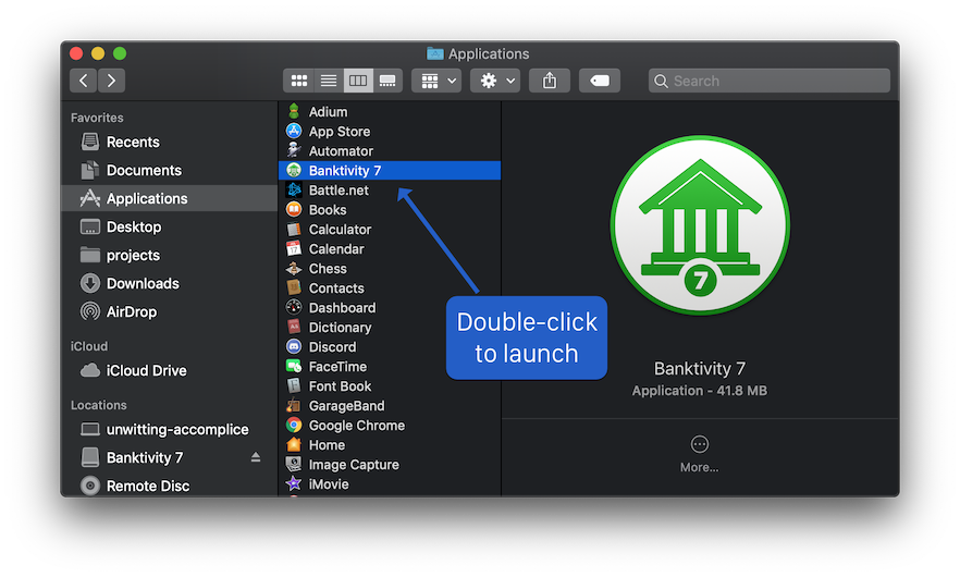 Banktivity 7 in the Applications folder
