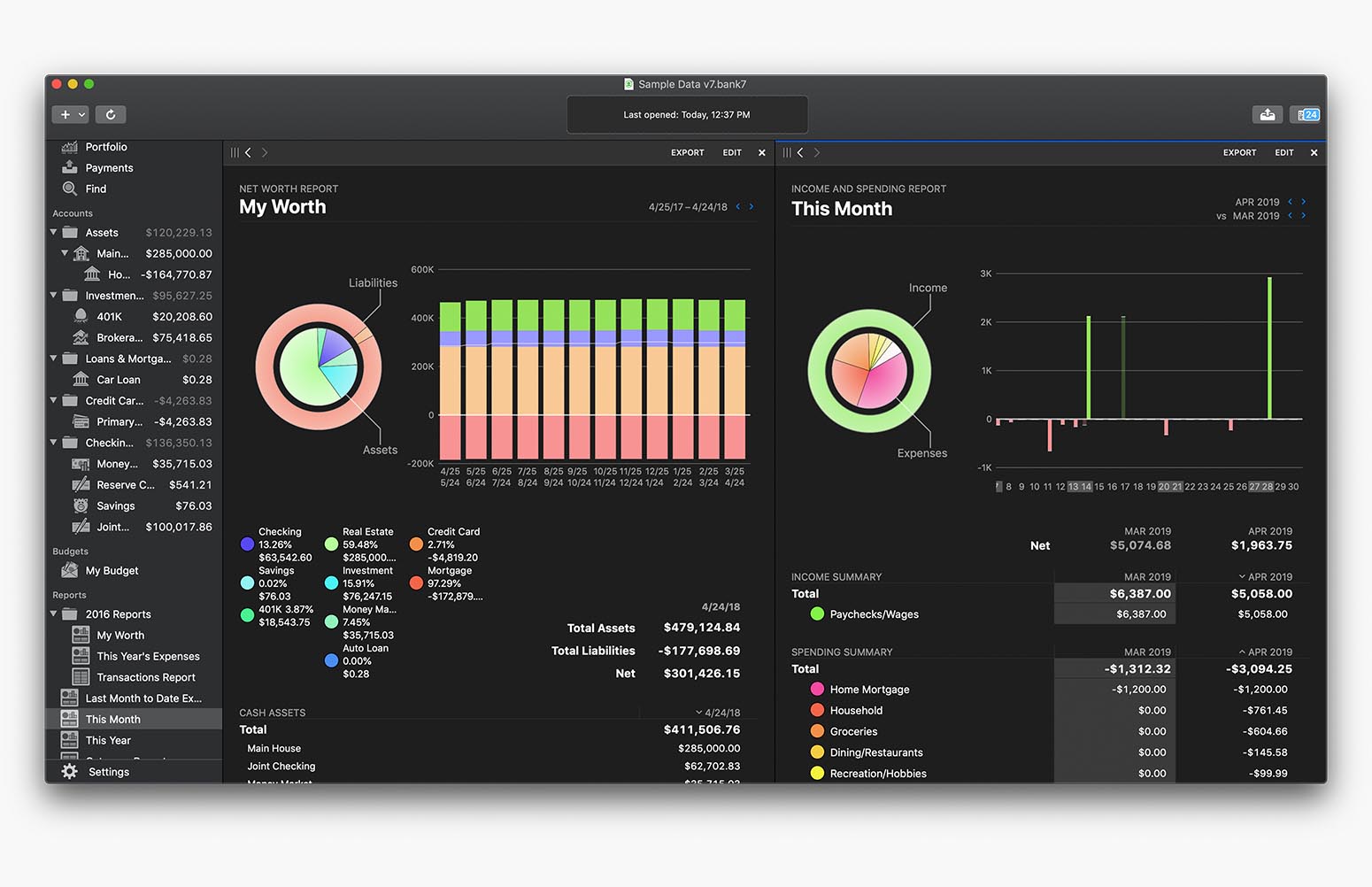 Banktivity reports in Dark Mode