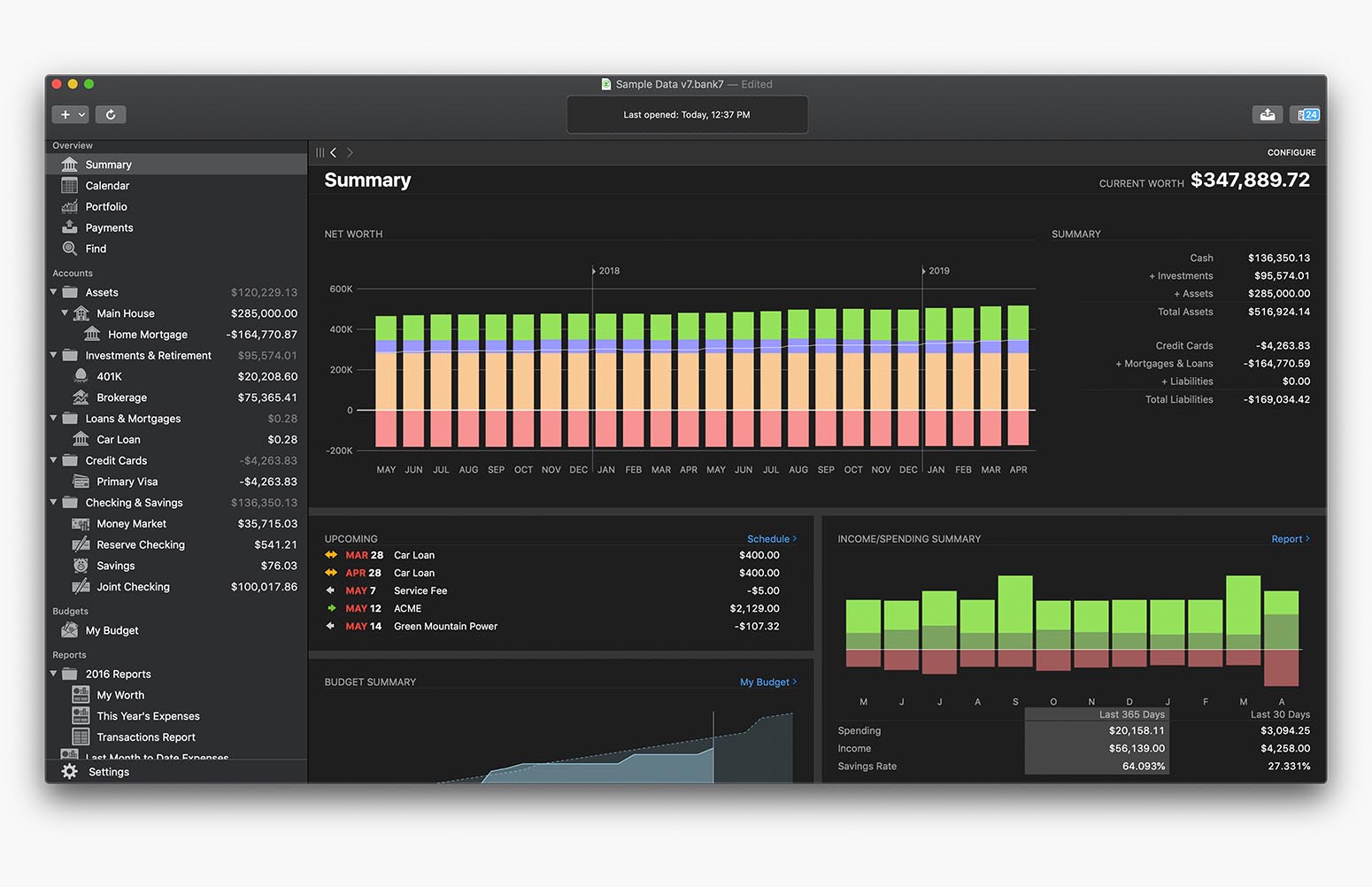 Banktivity summary in Dark Mode